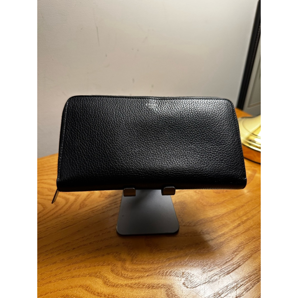 Celine Black and Yellow Pebbled Leather Long Zip Wallet